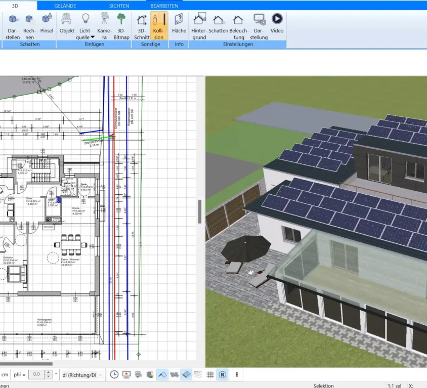 Im Plan7Architekt gibt es Simulationen für das Tageslicht und Lichtquellen