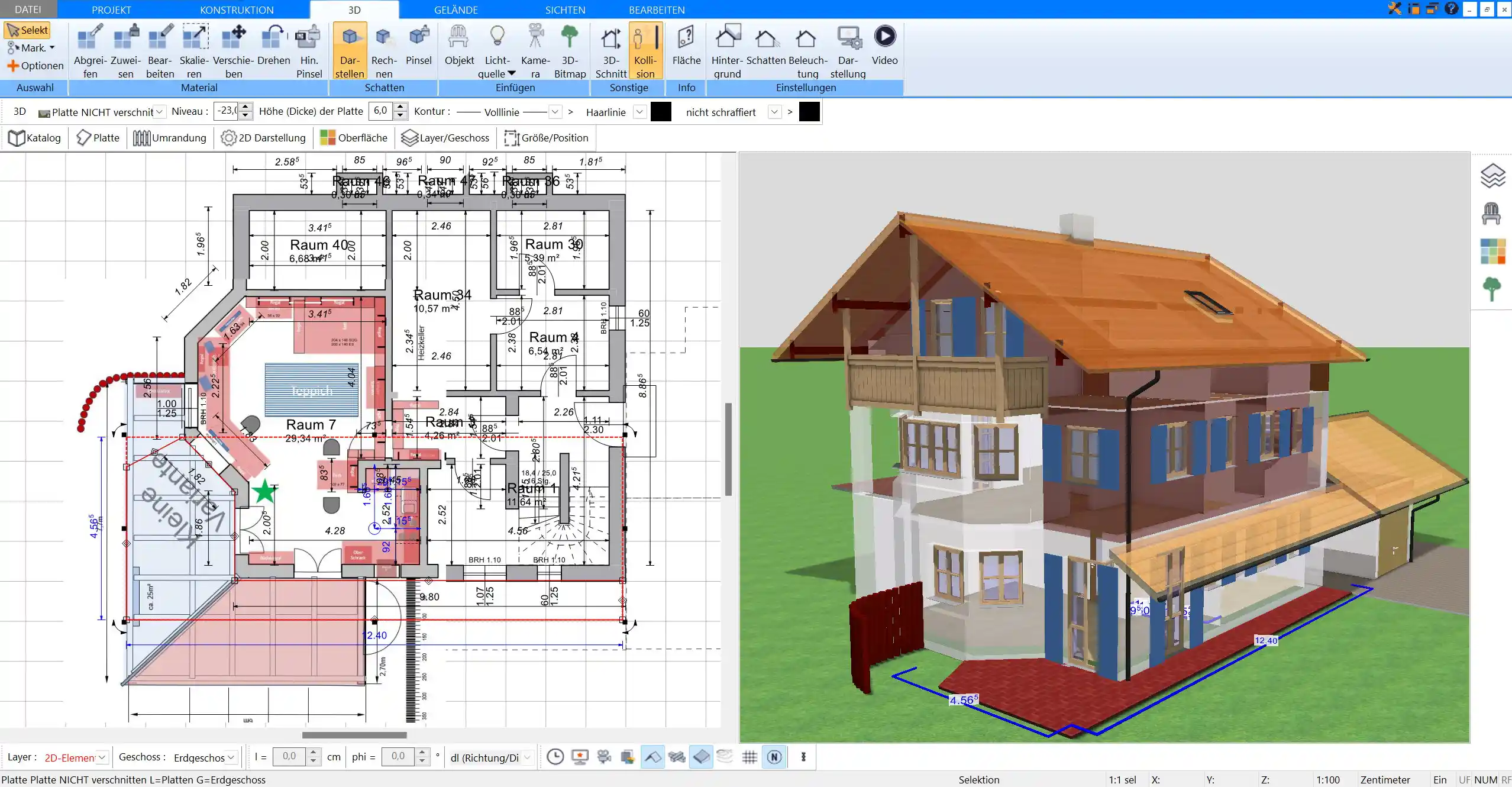 Im Plan7Architekt können Grundrisse sowohl in 2D als auch in 3D geplant werden