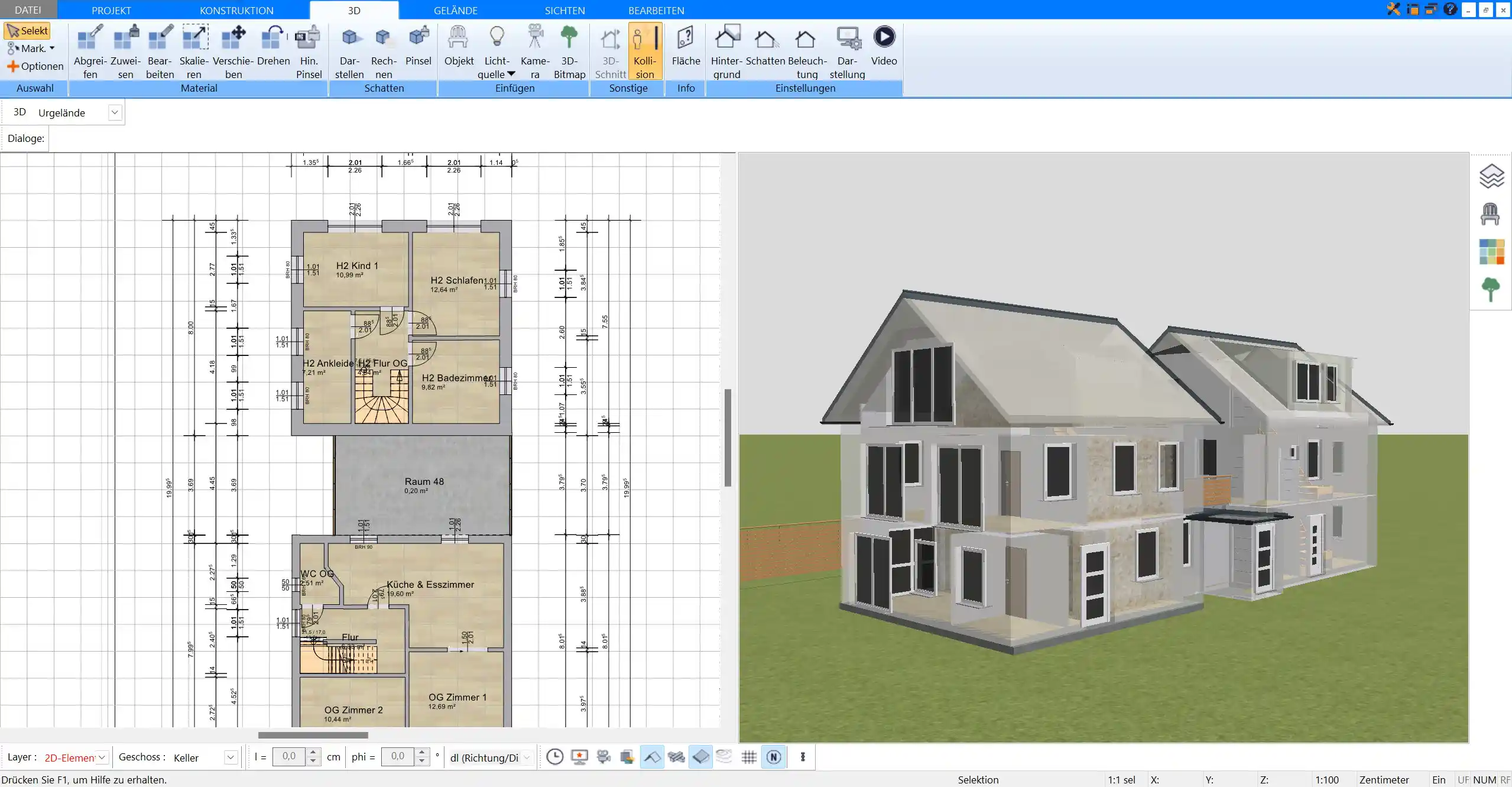 Im Plan7Architekt lässt sich das Haus und der Grundriss auch ohne Grundstück planen