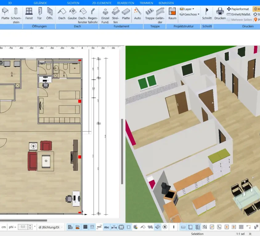 Im Plan7Architekt lassen sich auch Elektroinstallationen im 2D & 3D Modus planen