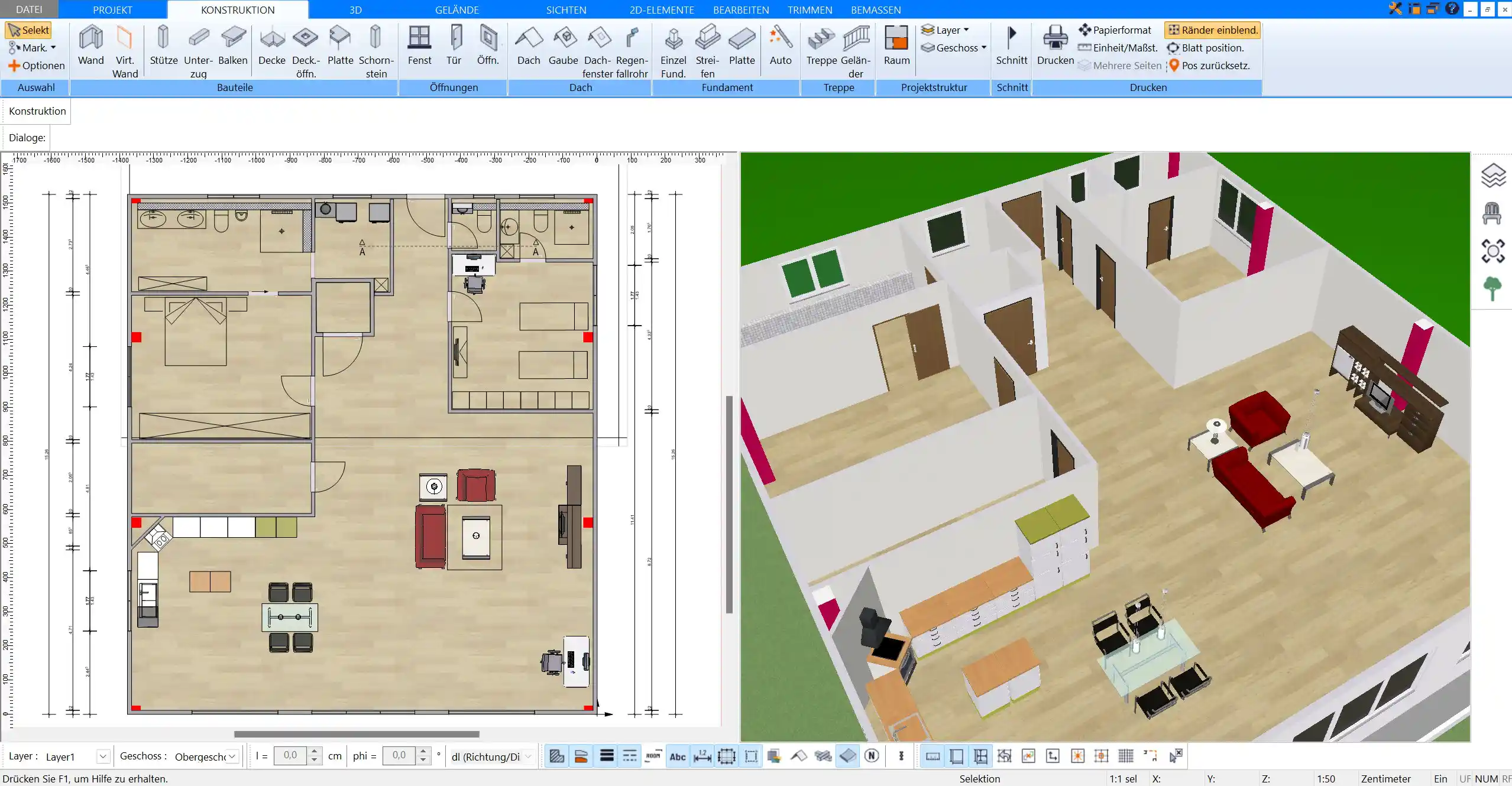 Im Plan7Architekt lassen sich auch Elektroinstallationen im 2D & 3D Modus planen