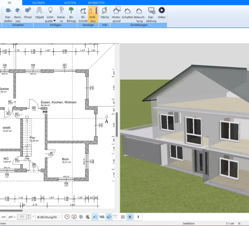 Mit dem Plan7Architekt kann die Grundfläche automatisch für die Grundsteuer berechnet werden