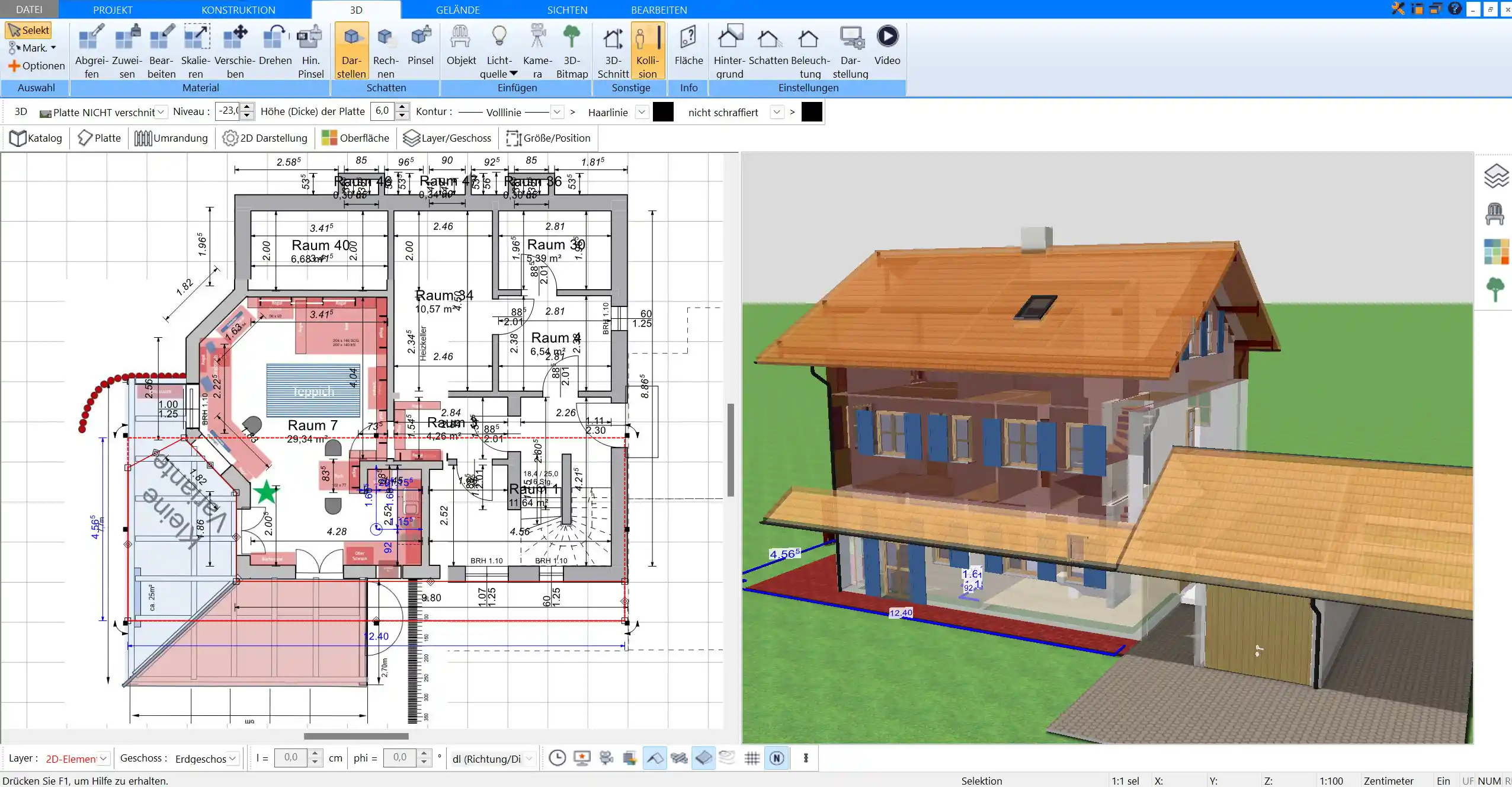 Mit dem Plan7Architekt lassen sich alle gängigen Baumaterialien virtuell verwenden