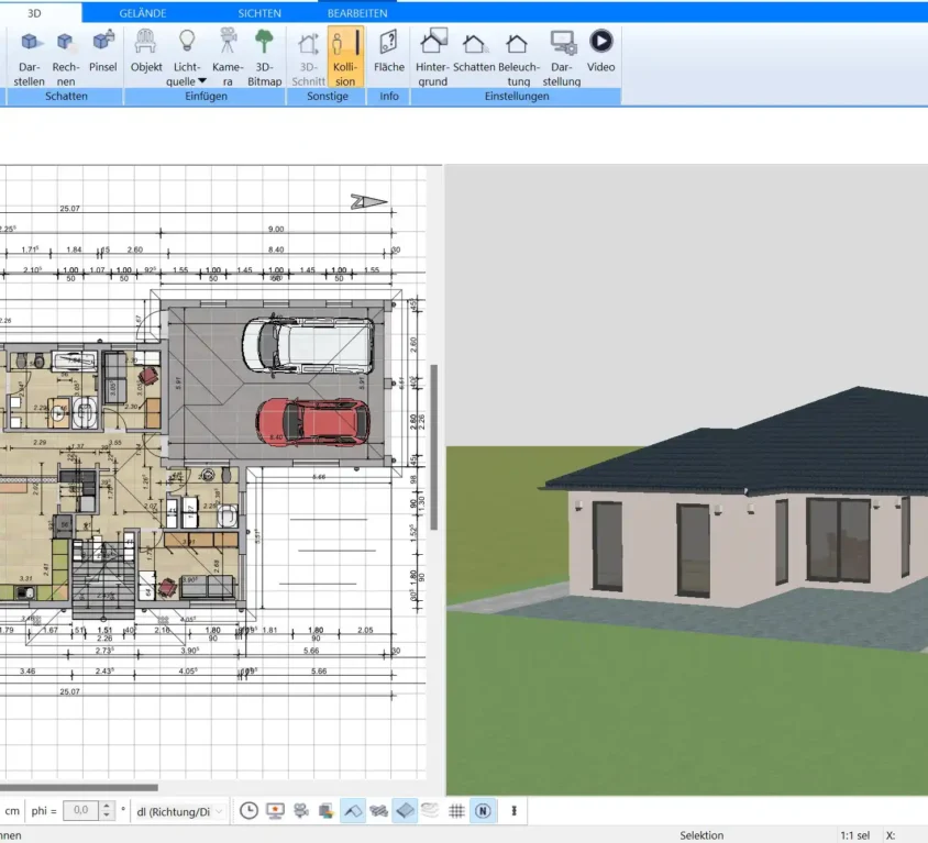 3D-Grundriss einer Terrassenüberdachung in der Plan7Architekt-Software