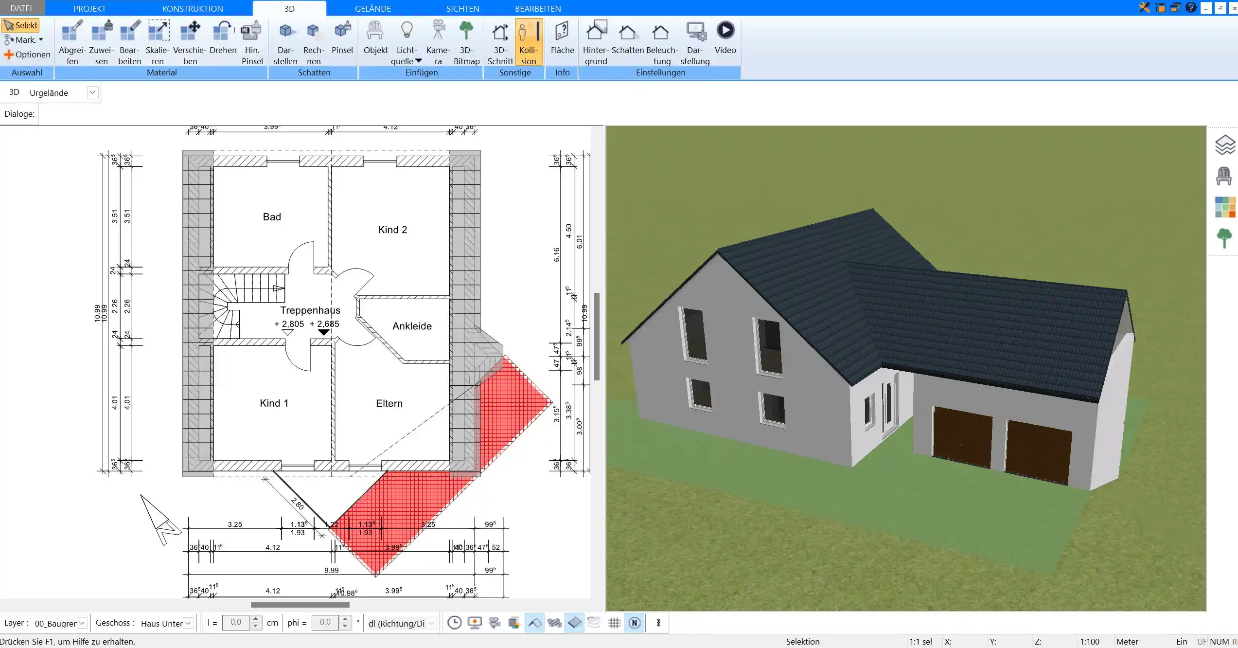 3D-Visualisierung einer Garage mit Plan7Architekt. So können Sie Ihre Bauidee realistisch darstellen und aus verschiedenen Perspektiven betrachten.