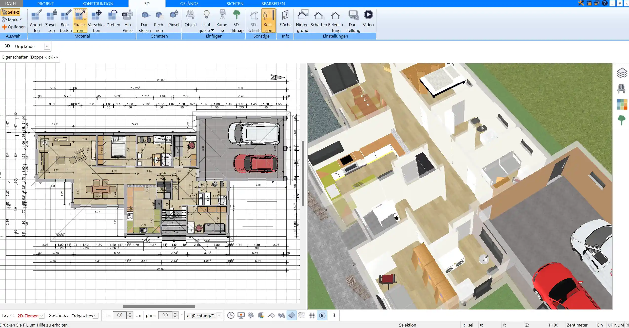 Benutzerfreundliche Oberfläche von Plan7Architekt Erstellen Sie präzise Grundrisse mit automatischer Flächenberechnung