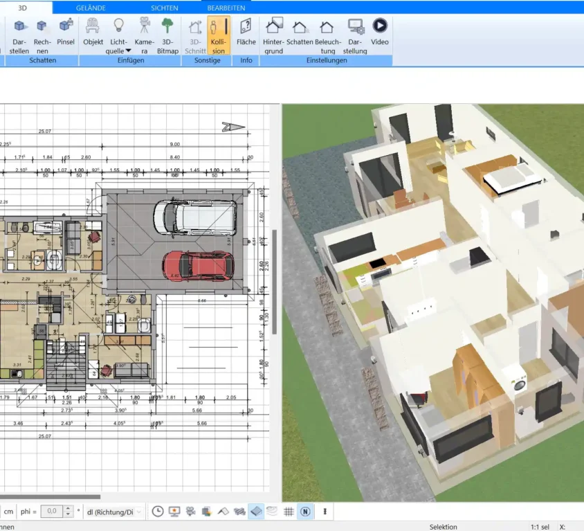 Ein detaillierter 2D-Grundriss eines Carports, erstellt mit Plan7Architekt. Präzise Planung bis ins kleinste Detail