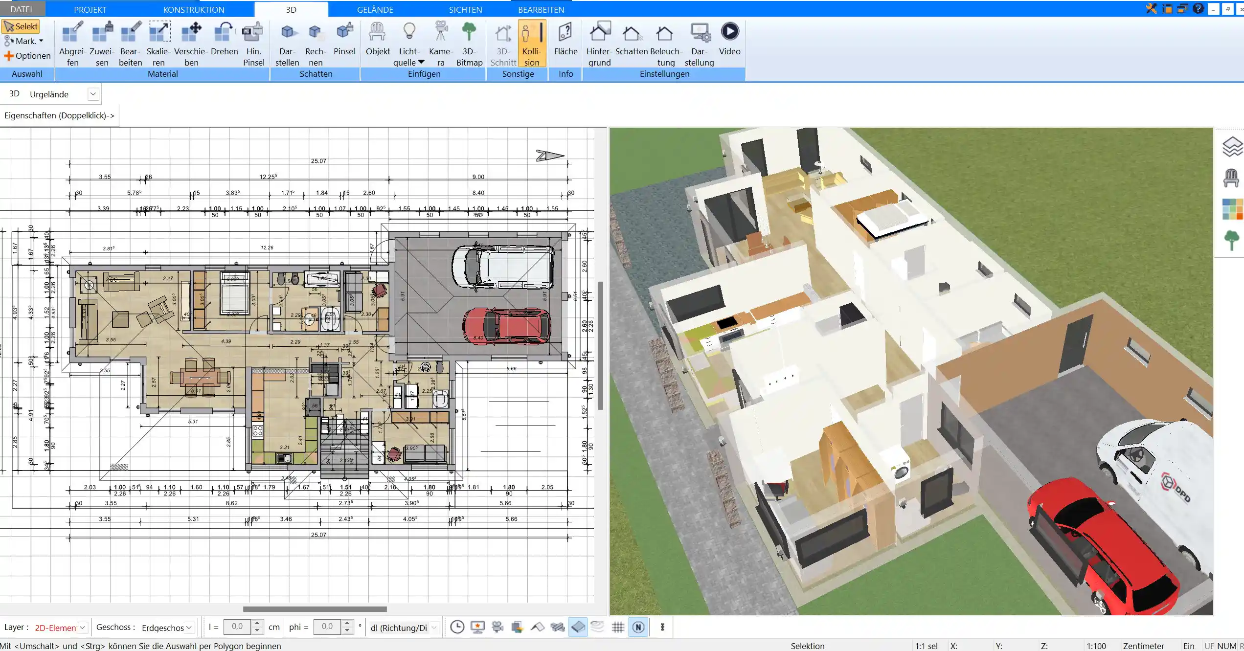 Ein detaillierter 2D-Grundriss eines Carports, erstellt mit Plan7Architekt. Präzise Planung bis ins kleinste Detail