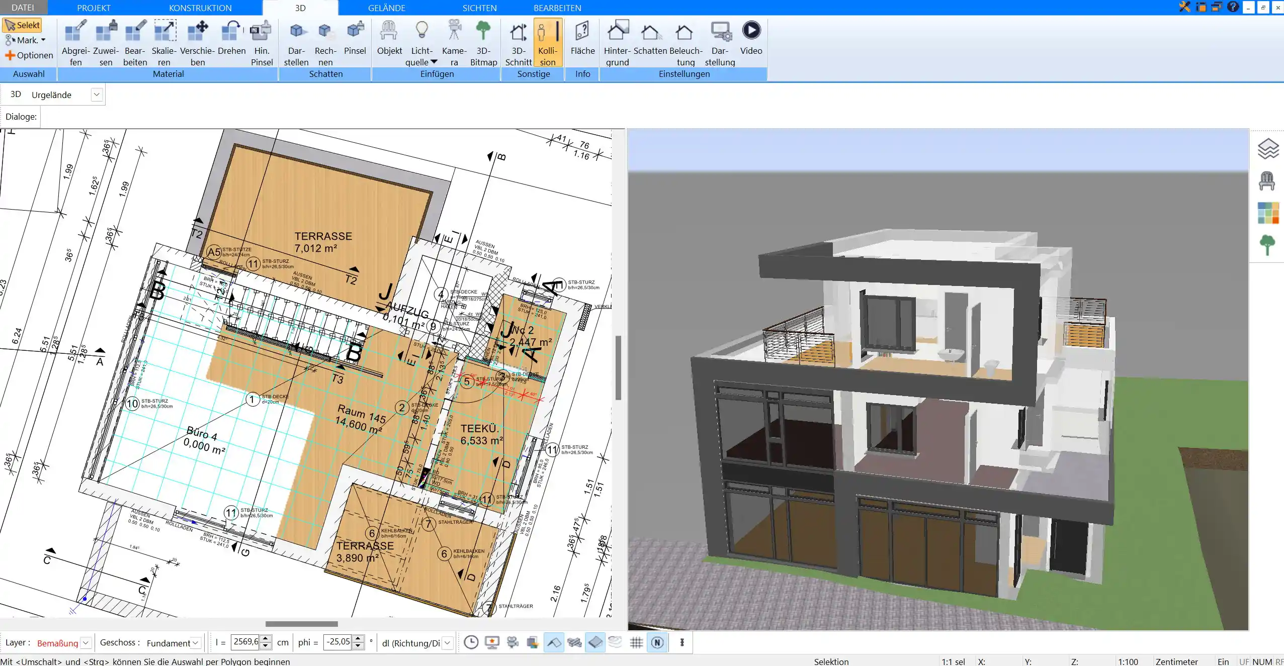 Mit dem Plan7Architekt erstellen Sie detaillierte und maßstabsgetreue Grundrisse, die Sie in 2D und 3D visualisieren können