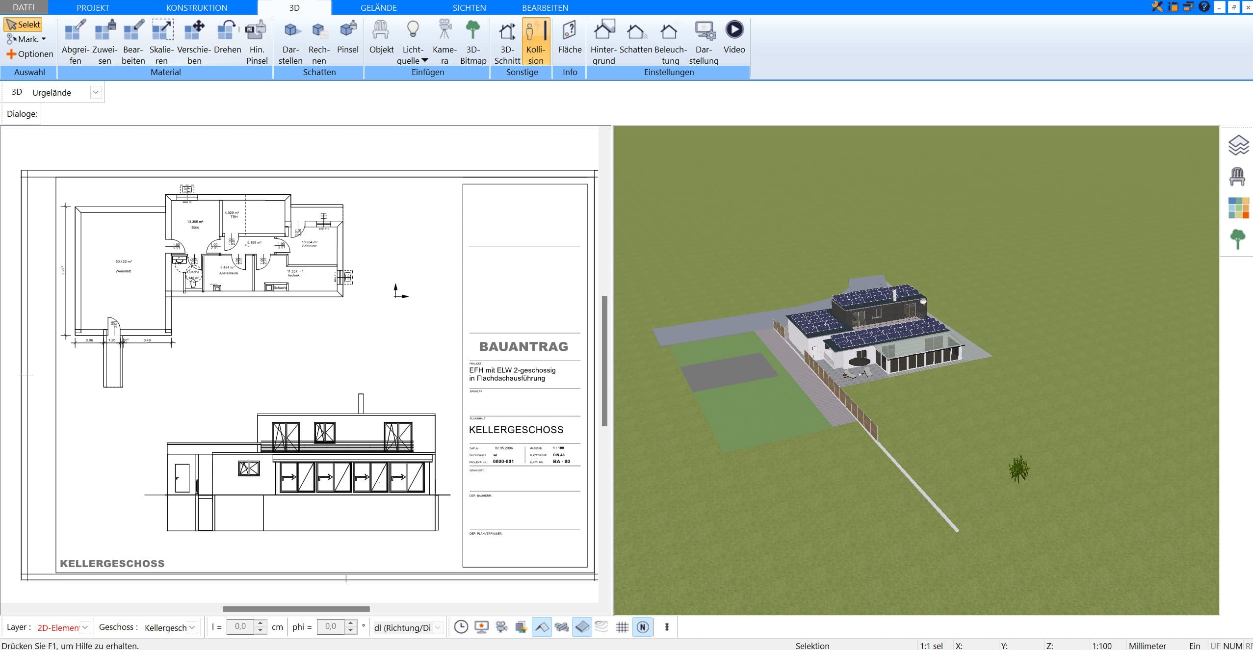 Neben der Erstellung des Bauplans sieht man im Plan7Architekt das Projekt auch im 3D Modus