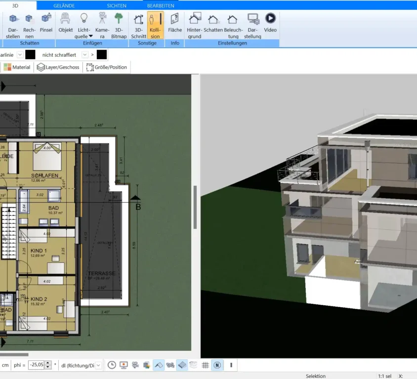 Realistische 3D-Visualisierungen mit Plan7Architekt – perfekt, um Innen- und Außengestaltung vor der Bauphase zu planen