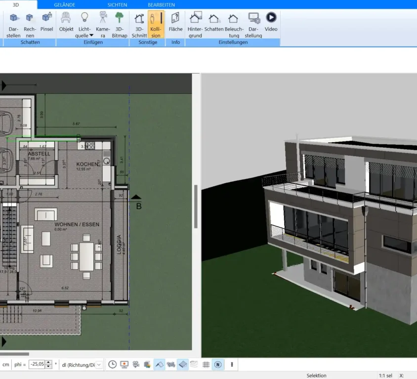 2D-Ansicht eines Bürogebäude-Grundrisses mit effizienter Raumaufteilung im Plan7Architekt