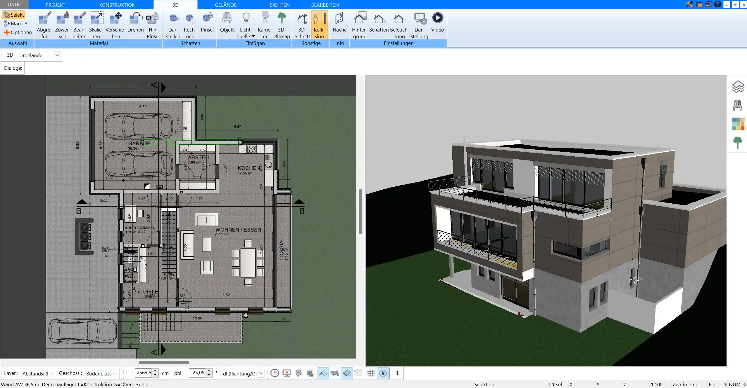 2D-Ansicht eines Bürogebäude-Grundrisses mit effizienter Raumaufteilung im Plan7Architekt