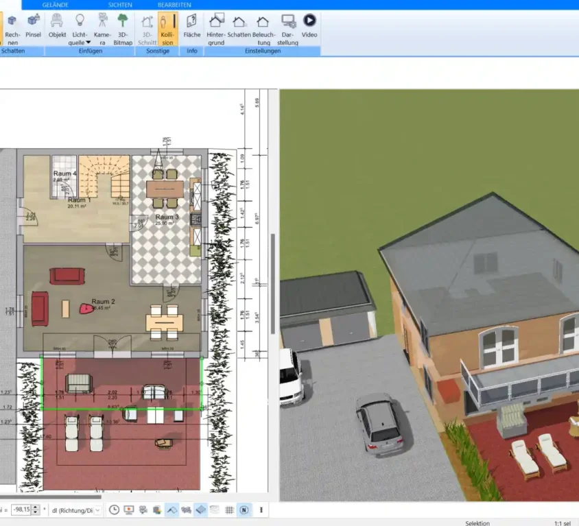 2D-Gartenplan mit Plan7Architekt Pro – Übersichtlicher 2D-Entwurf eines Gartens, der exakte Maße und alle relevanten Elemente zeigt