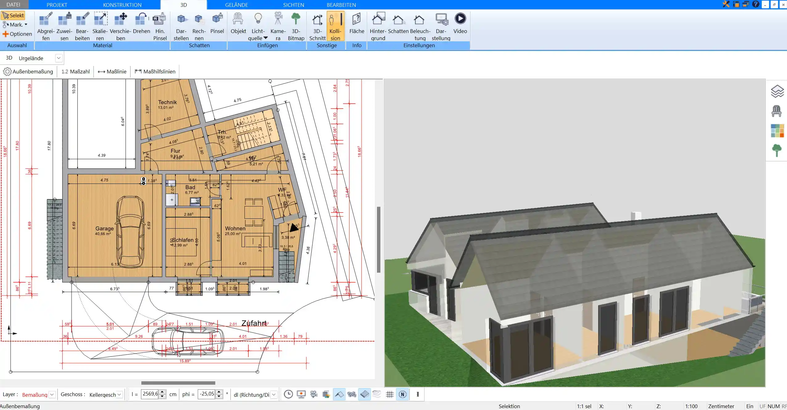 2D-Grundriss eines Einfamilienhauses, erstellt mit der Plan7Architekt Softwar