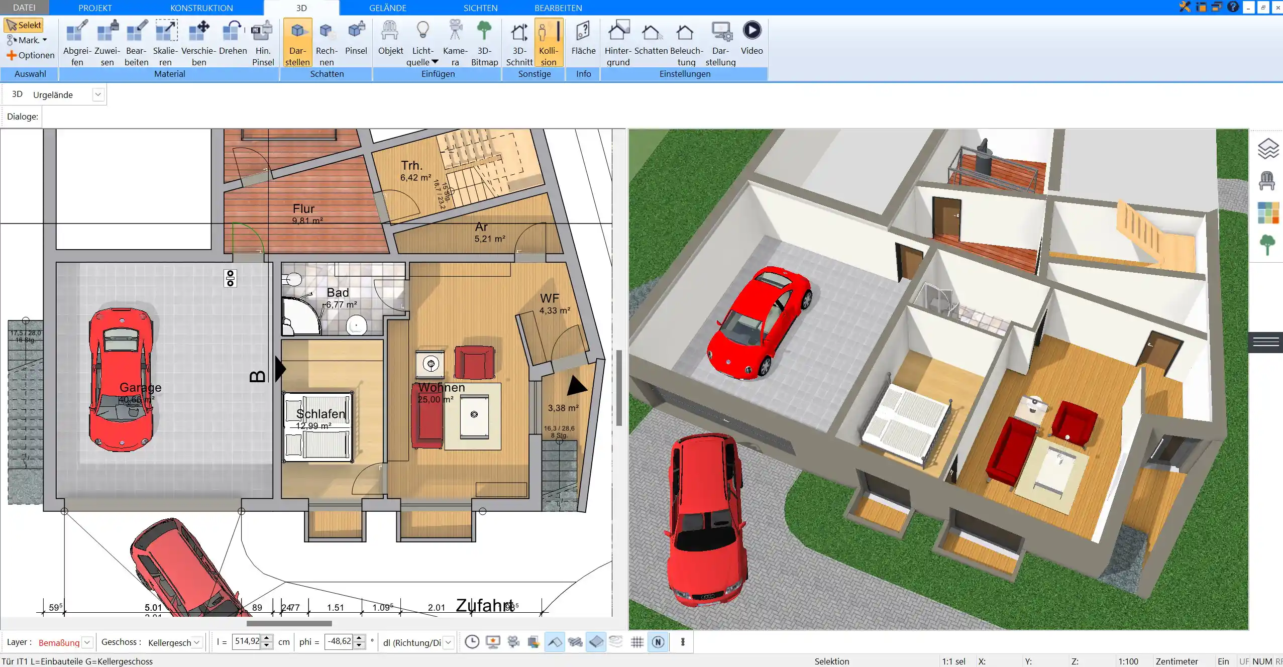 3D-Ansicht des Ferienhauses mit einem virtuellen Rundgang