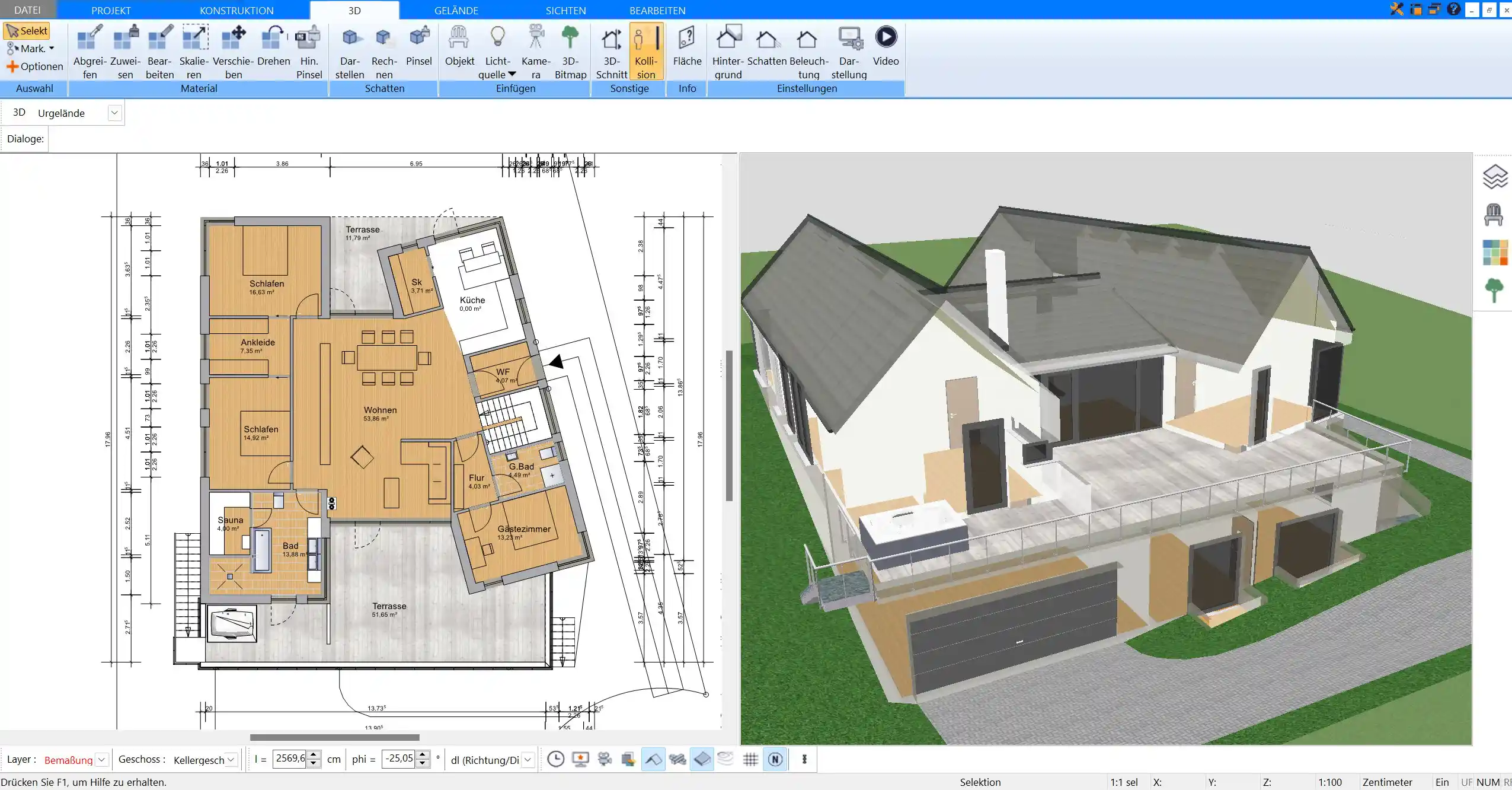 3D-Visualisierung eines 200qm Hauses im Plan7Architekt – Realistische Vorschau Ihrer Hausplanung