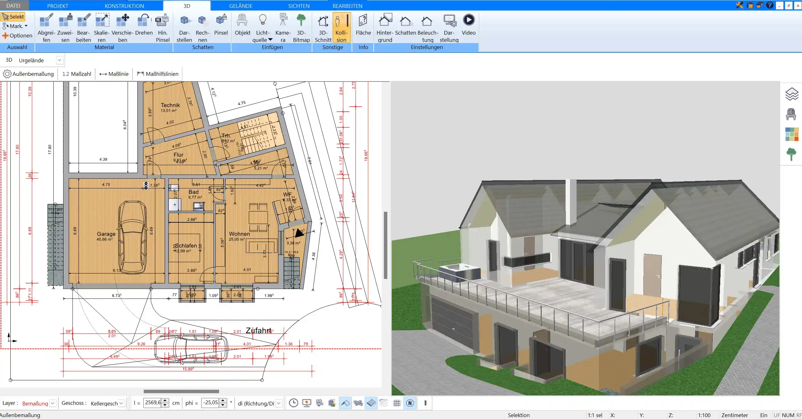 3D-Visualisierung eines Villa-Grundrisses im Plan7Architekt