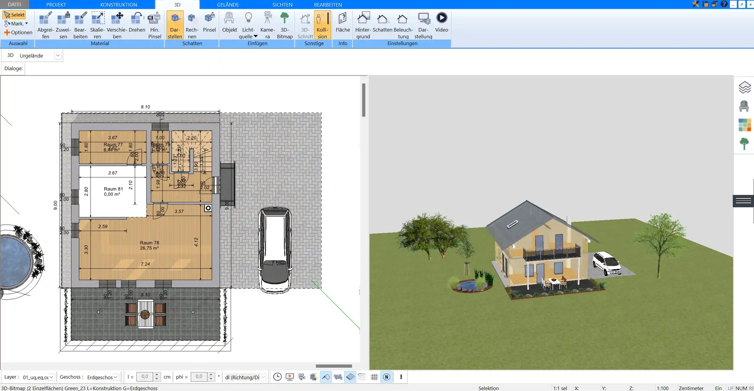 3D-Visualisierung eines Wohnzimmers im Plan7Architekt Sehen Sie Ihr zukünftiges Zuhause aus jeder Perspektive