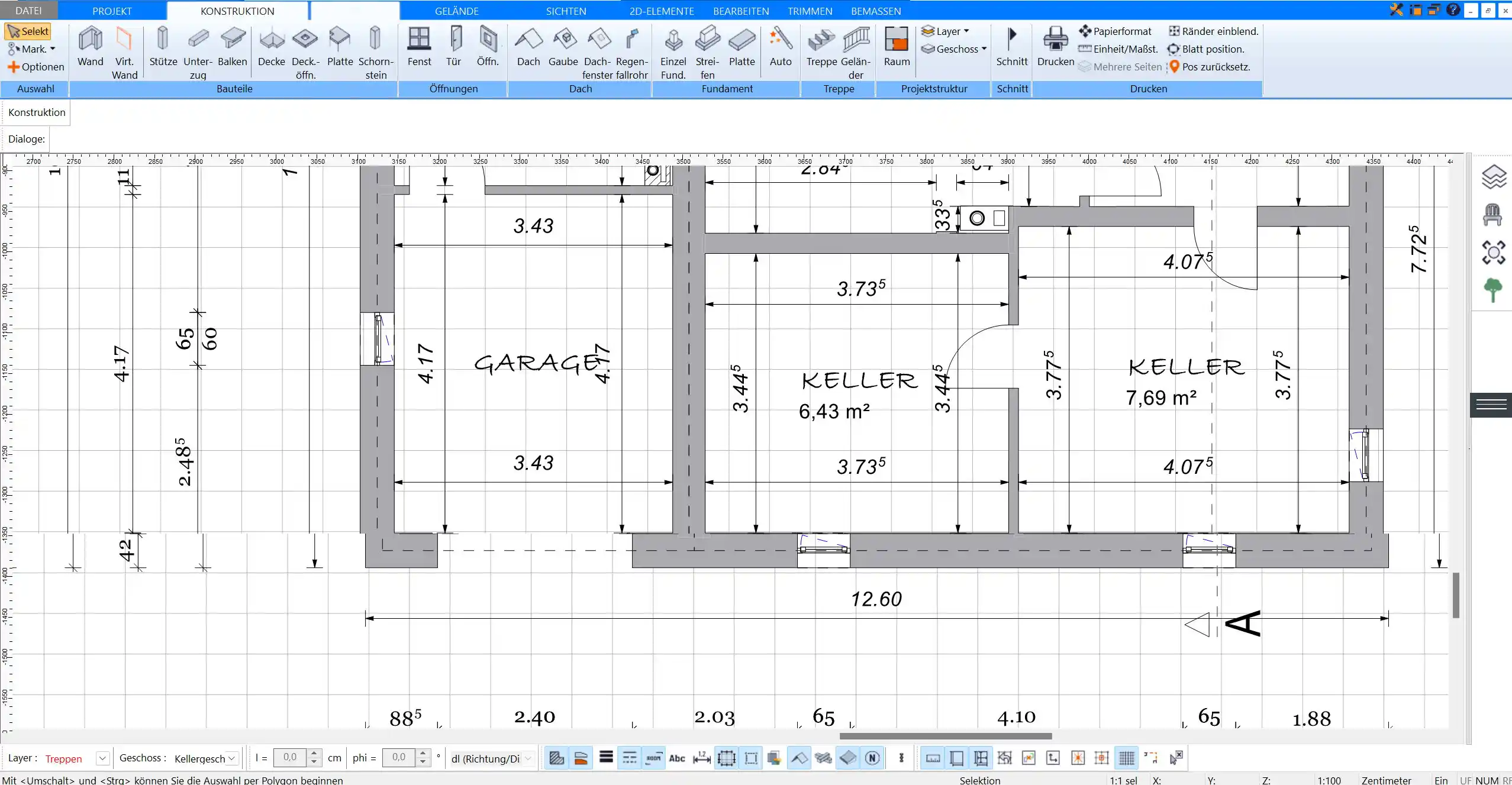 Beispiel für die Erstellung eines detaillierten 2D-Grundrisses im Plan7Architekt