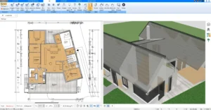 Beispielhafte Raumaufteilung für das Obergeschoss im Plan7Architekt mit maßstabsgetreuen Wänden und Zimmern