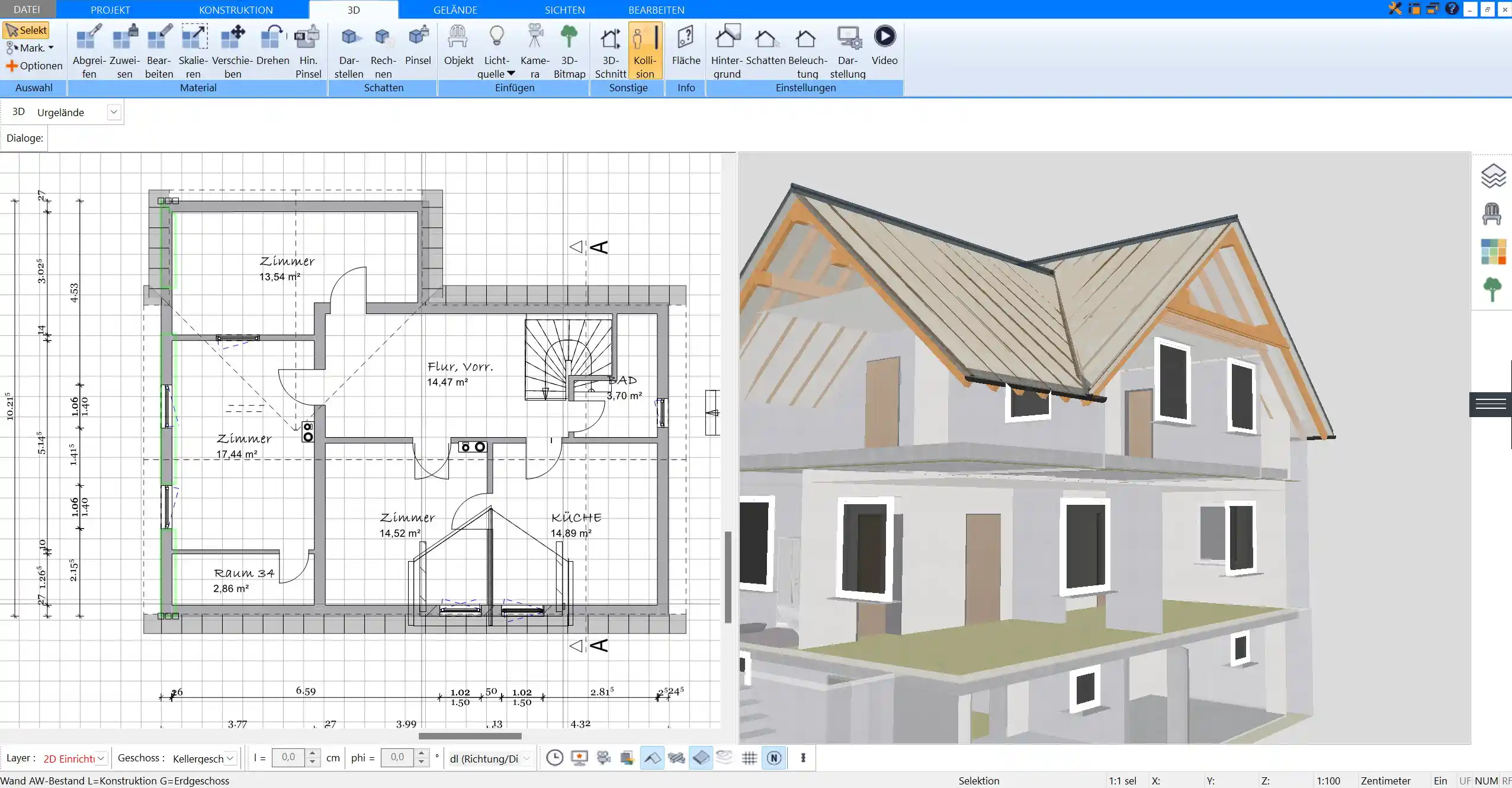 Dachform und zusätzliche Stockwerke im Plan7Architekt festlegen und anpassen