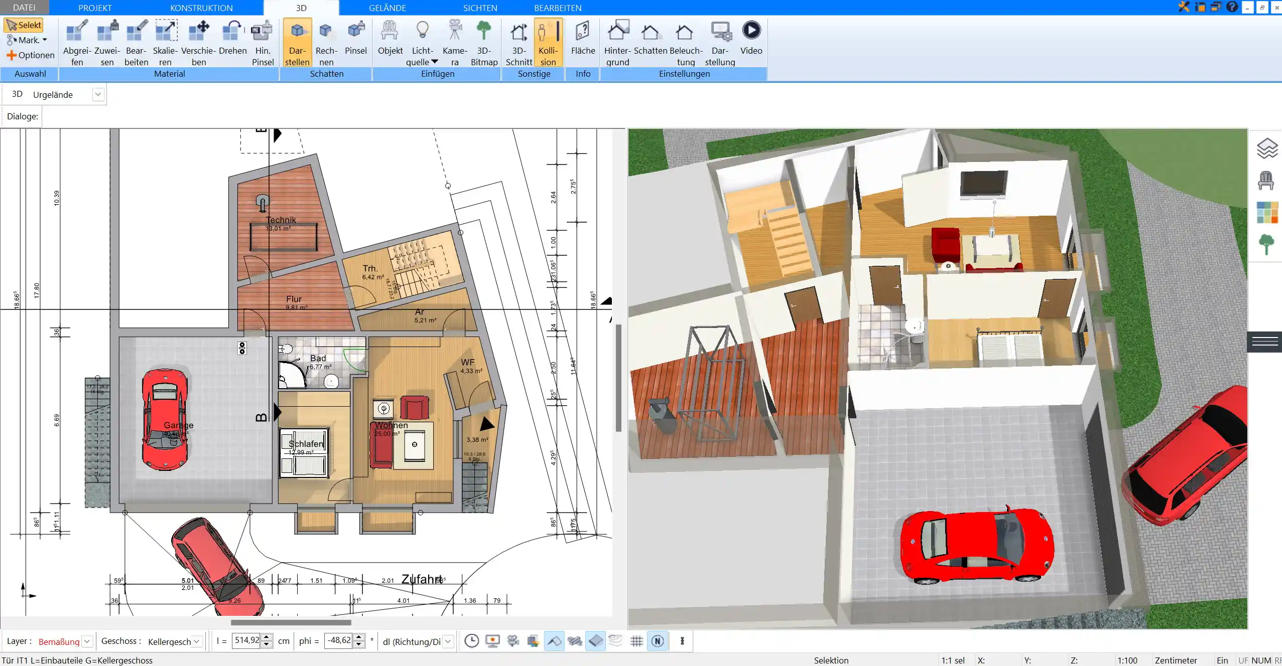 Dank der Ebenenfunktion im Plan7Architekt lassen sich verschiedene Varianten eines Jungviehstalls entwerfen und miteinander vergleichen. Hier ein Beispiel für eine Erweiterung des Stalls.