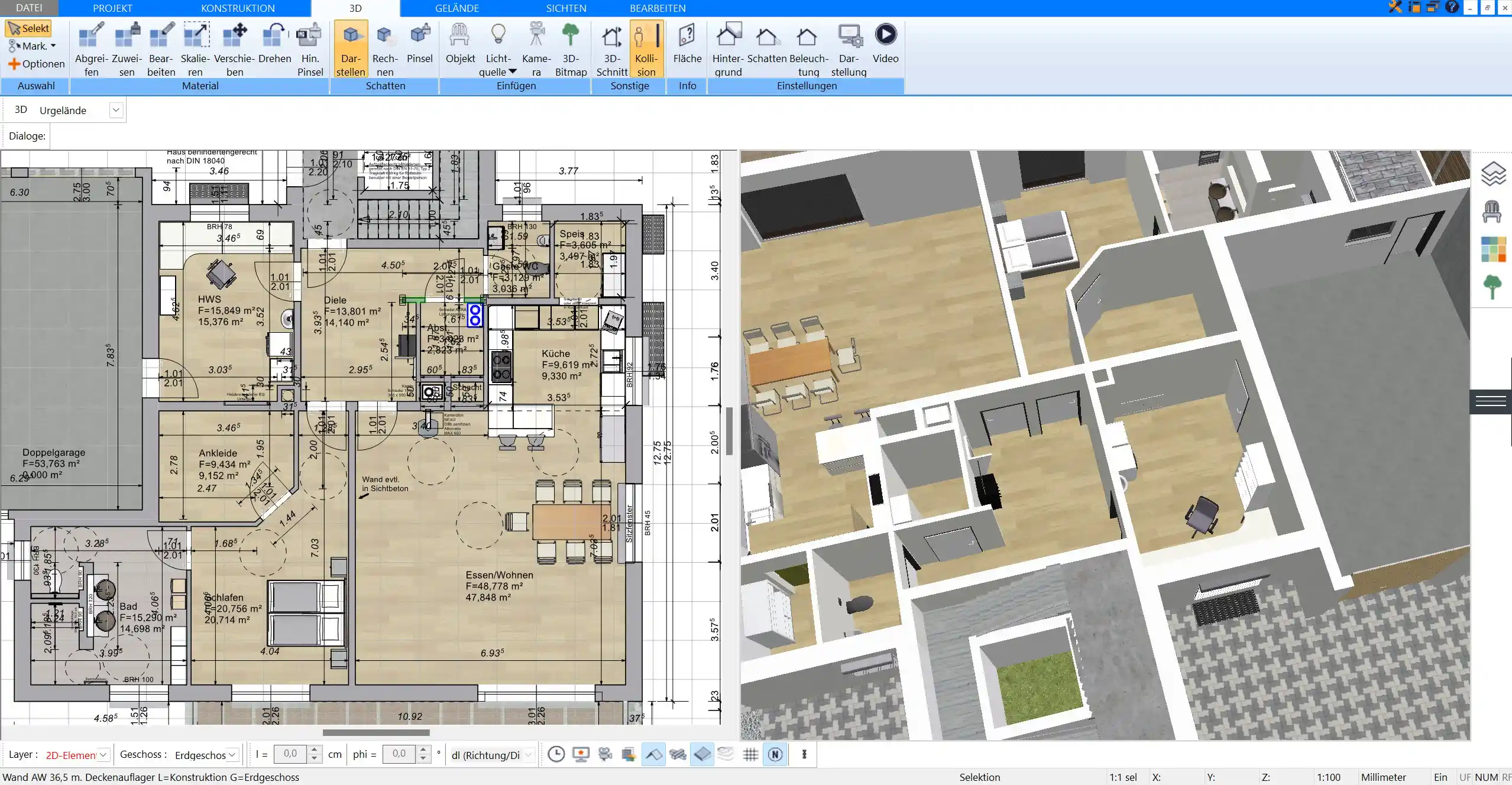 Der Grundriss Ihrer Wohnung kann im Plan7Architekt einfach in 2D erstellt und bearbeitet werden