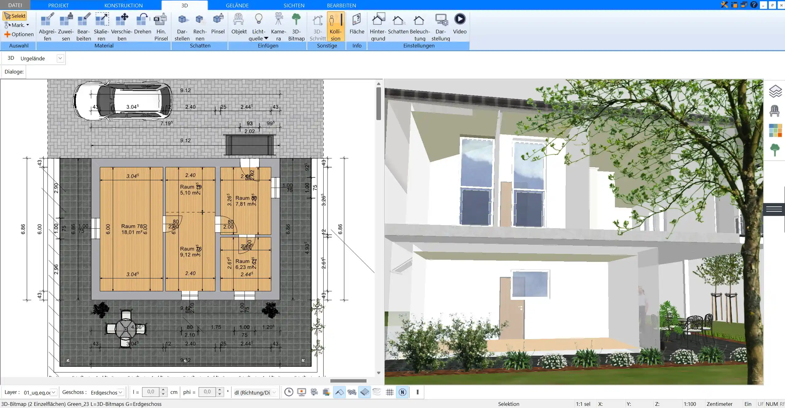 Der Grundriss Ihrer Wohnung kann im Plan7Architekt einfach in 2D erstellt und bearbeitet werden