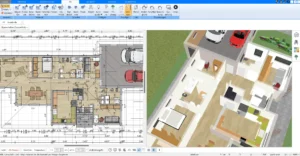 Der Grundriss der Doppelhaushälfte in 2D Klare Darstellung der Raumaufteilung und präzise Maßangaben mit dem Plan7Architekt