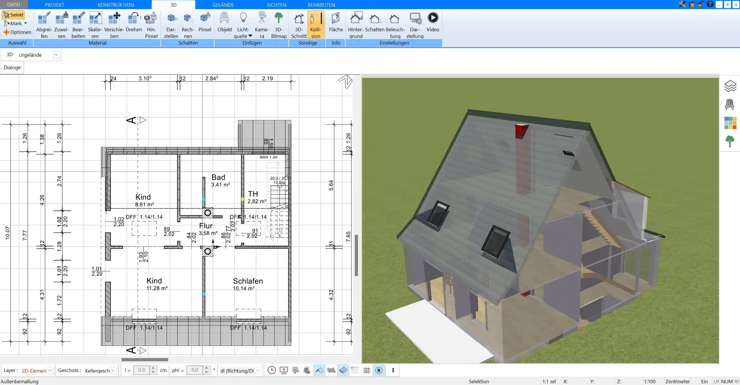 Der fertige Grundriss eines Nurdachhauses im Plan7Architekt Professioneller Export in verschiedenen Formaten für die Zusammenarbeit mit Architekten