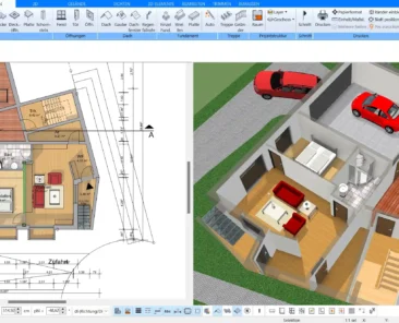 Detaillierte 3D-Visualisierung eines modernen Wohnzimmers mit der Plan7Architekt Software