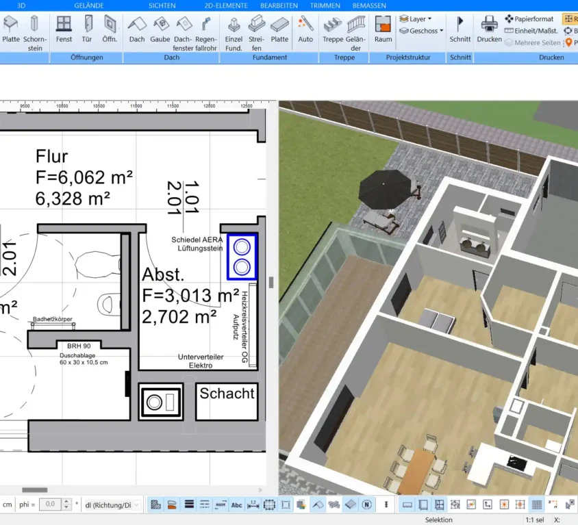 Die 3D-Ansicht von Plan7Architekt Sehen Sie, wie Ihr Grundriss in der Realität aussehen wird.