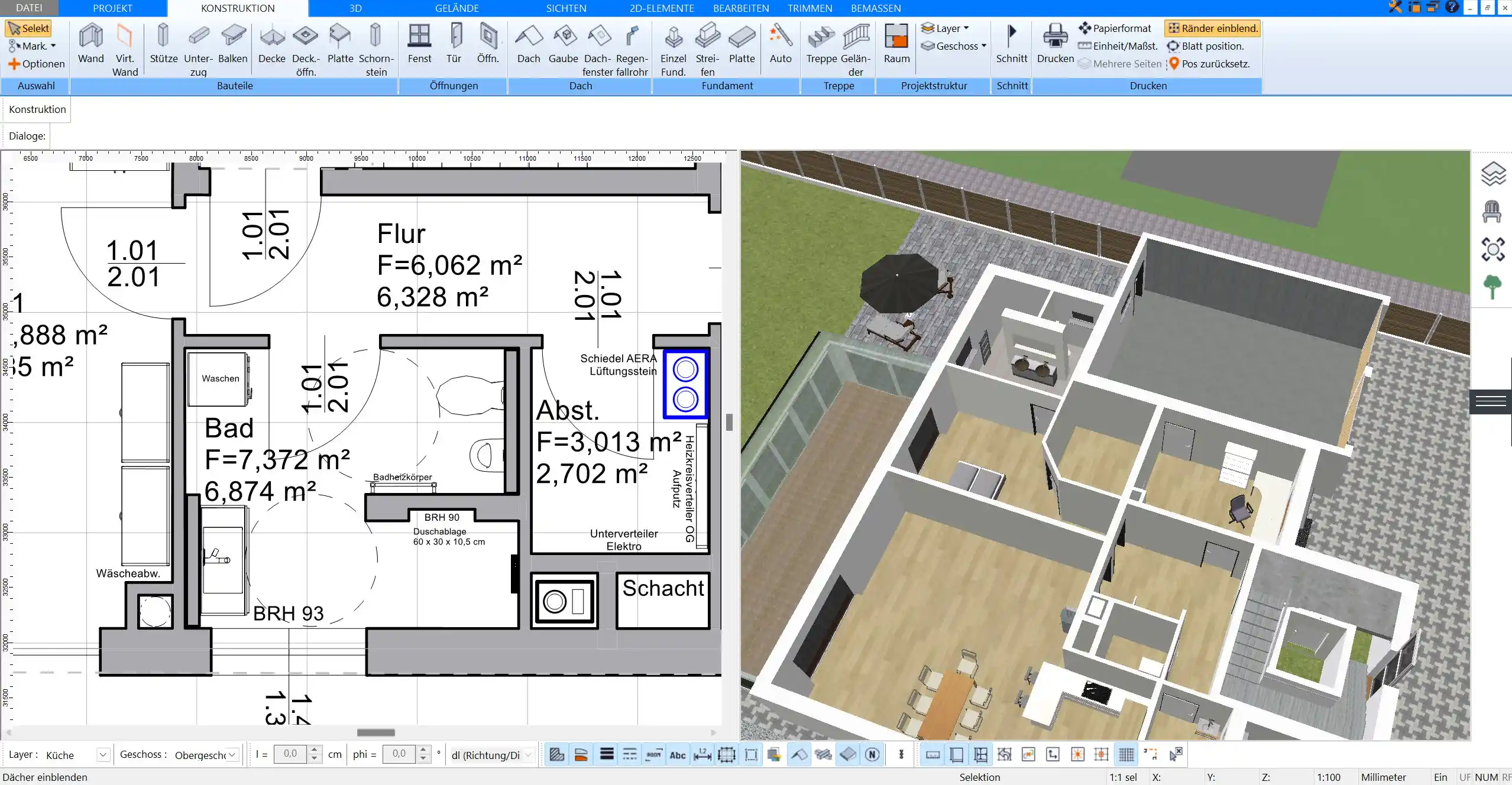 Die 3D-Ansicht von Plan7Architekt Sehen Sie, wie Ihr Grundriss in der Realität aussehen wird.