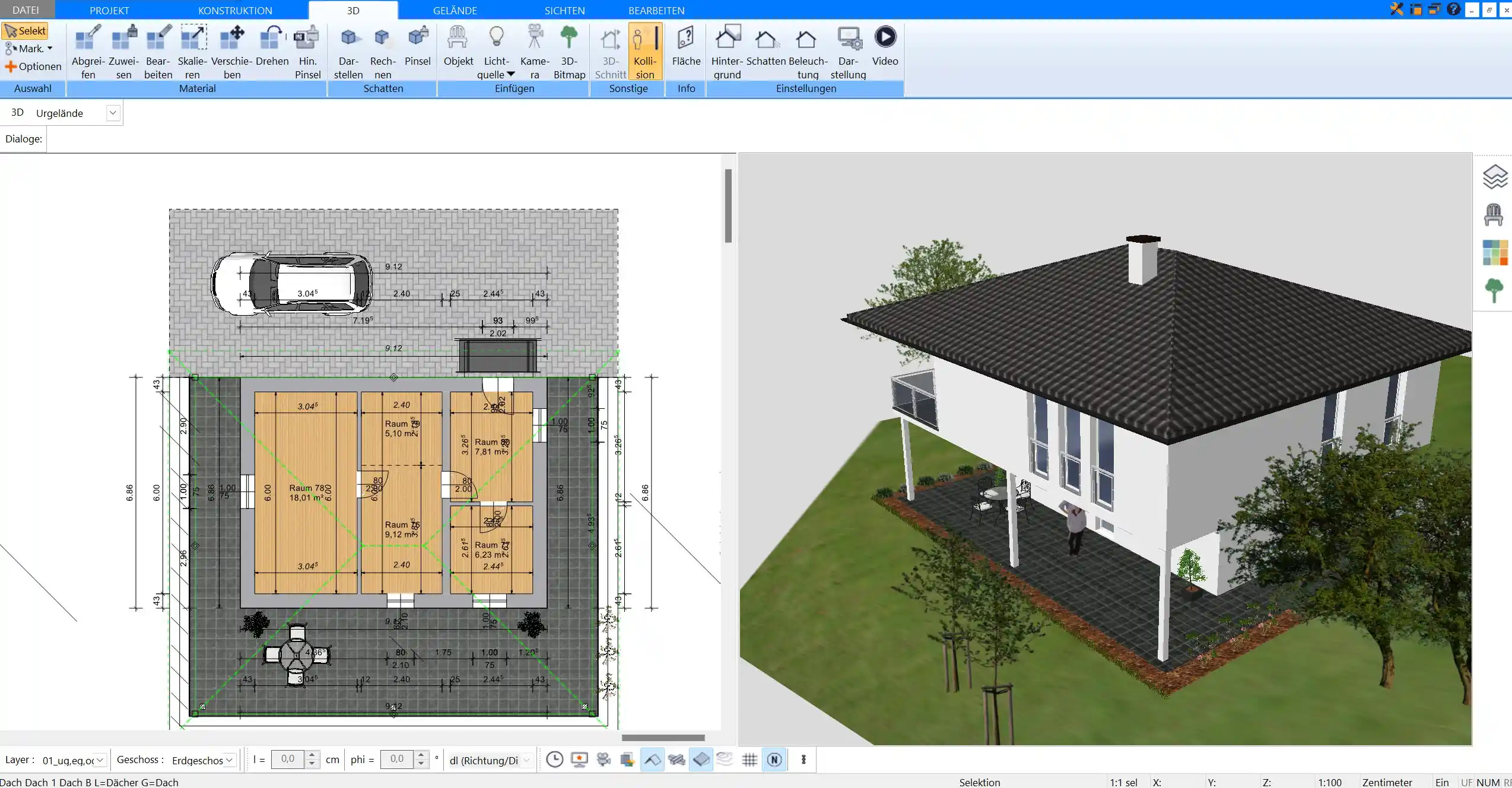 Die 3D-Ansicht zeigt, wie die Ferienwohnung mit Möbeln aussieht – perfekt, um die Platzierung im Vorfeld zu planen