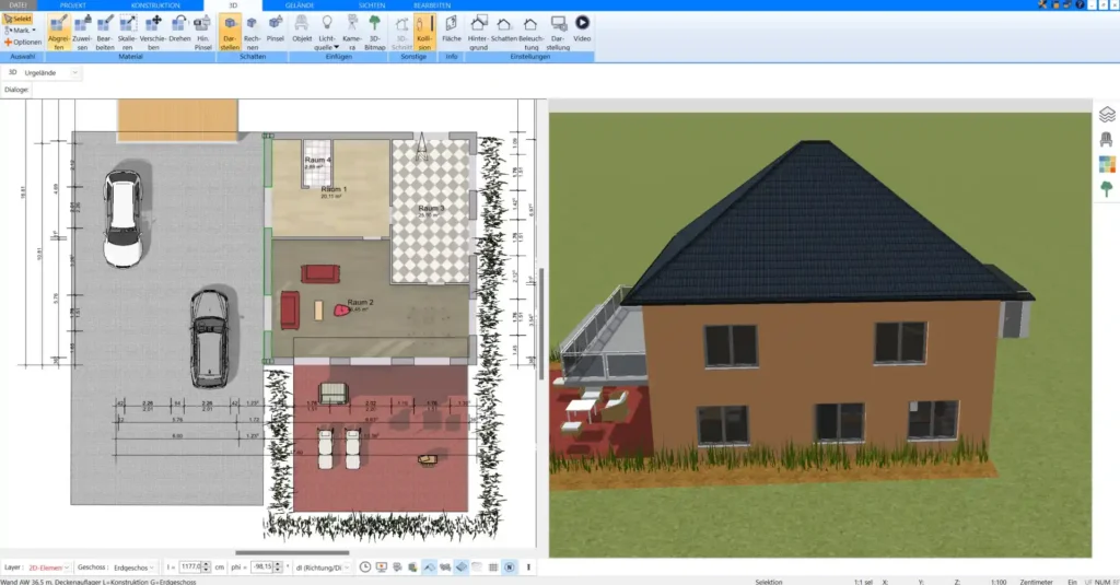 Die intuitive Benutzeroberfläche des Plan7Architekt-Programms zeigt eine professionelle Arbeitsumgebung für detaillierte Grundriss- und 3D-Planungen