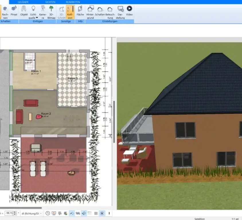 Die intuitive Benutzeroberfläche des Plan7Architekt-Programms zeigt eine professionelle Arbeitsumgebung für detaillierte Grundriss- und 3D-Planungen