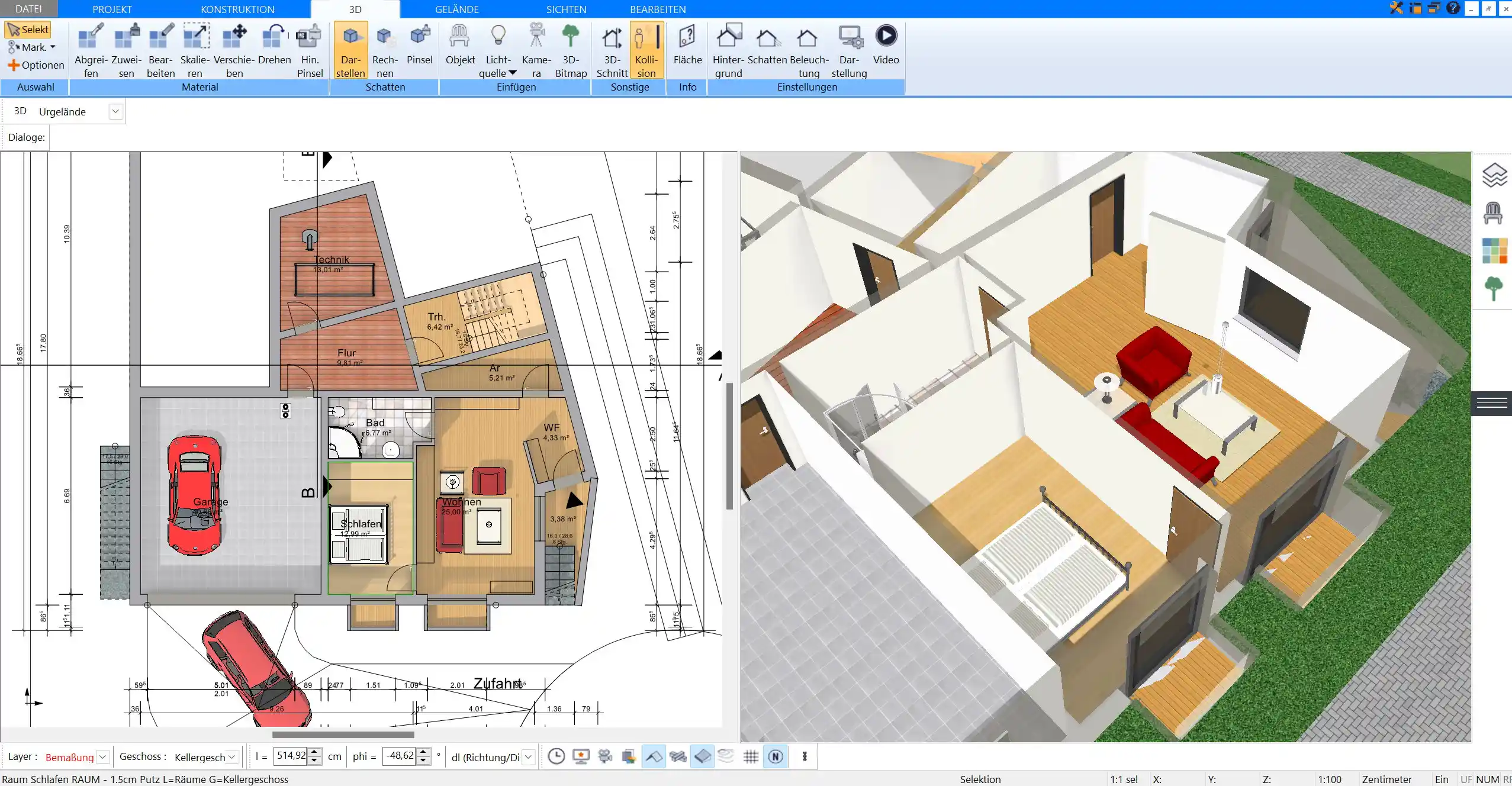 Die umfassende 3D-Hausplanung mit Plan7Architekt zeigt ein realitätsnahes Modell, das für Bauprojekte optimal ist