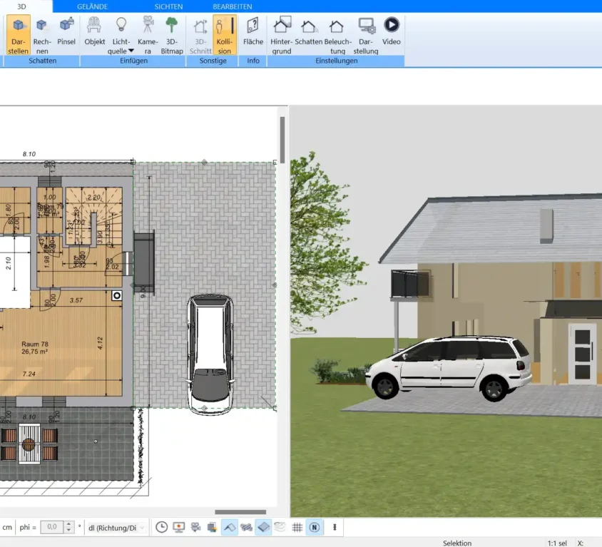 Ein digitaler Grundriss in der Plan7Architekt-Software – alle wichtigen Maße auf einen Blick