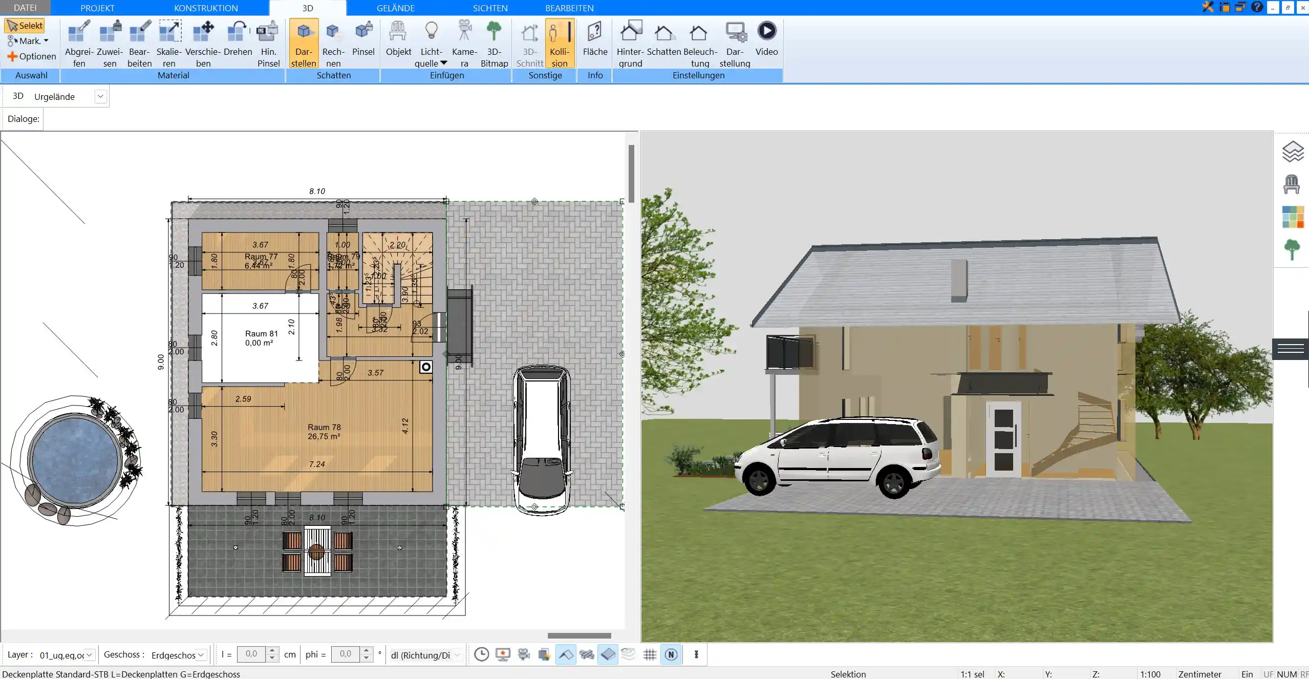 Ein digitaler Grundriss in der Plan7Architekt-Software – alle wichtigen Maße auf einen Blick