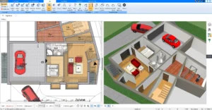 Ein einfacher Grundriss des Erdgeschosses ohne Keller im Plan7Architekt-Programm, der den strukturierten Aufbau eines Hauses zeigt