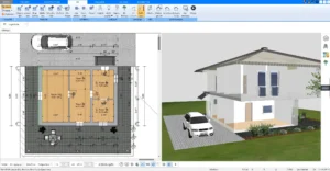 Ein einfacher Grundriss des Erdgeschosses ohne Keller im Plan7Architekt-Programm, der den strukturierten Aufbau eines Hauses zeigt