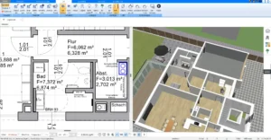 Ein erster Entwurf Grundriss eines kleinen Hauses mit cleverer Raumaufteilung im Plan7Architekt.