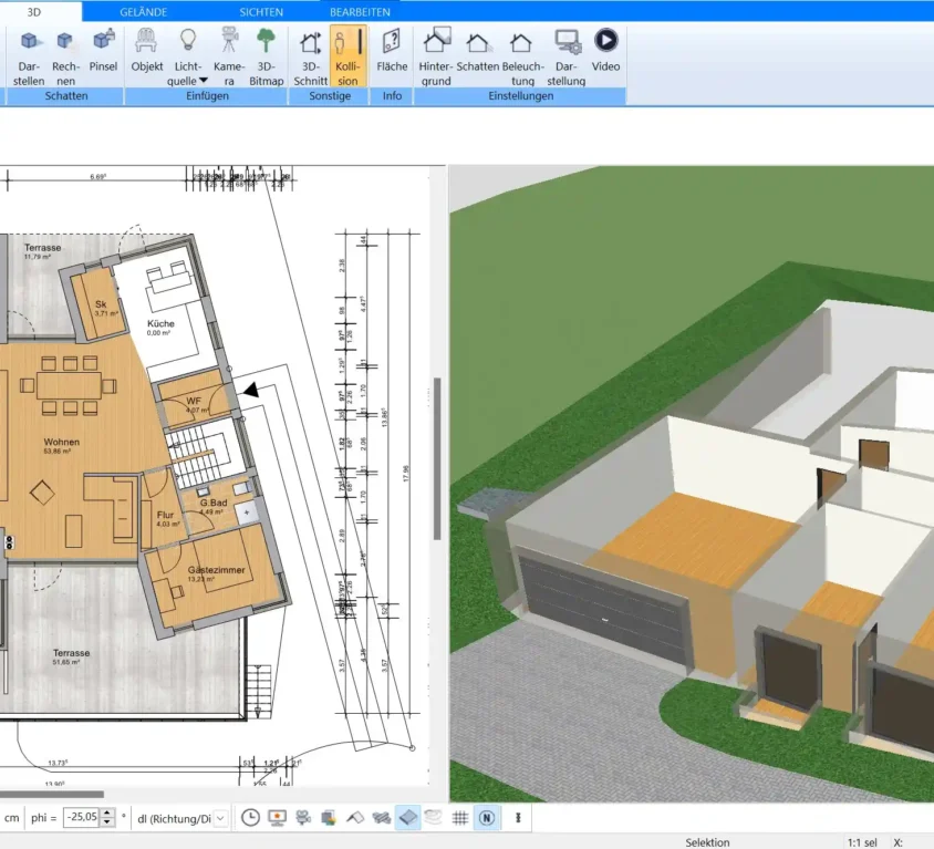 Ein gescannter Papiergrundriss, der als Vorlage im Plan7Architekt verwendet wird. Durch einfaches Nachzeichnen entsteht ein digitaler Grundriss, der in 3D visualisiert werden kann.