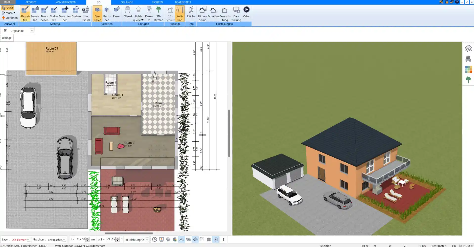 Eine 3D-Ansicht des geplanten Dachgeschosses für eine realistische Visualisierung von Raumhöhen, Fenstern und Einrichtung.