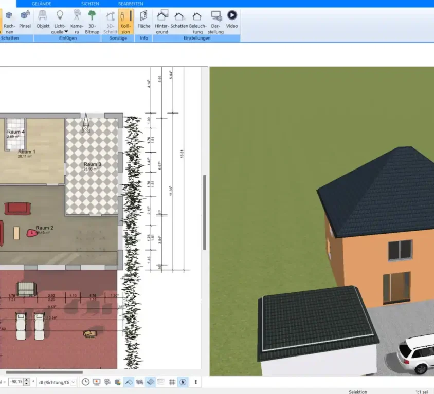 Eine detailgetreue 2D-Darstellung eines Bauplans zeigt die präzisen Planungsmöglichkeiten der Software