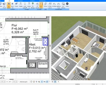 Einfaches Zeichnen von Wänden und Räumen im 2D-Grundriss mit Plan7Architekt.