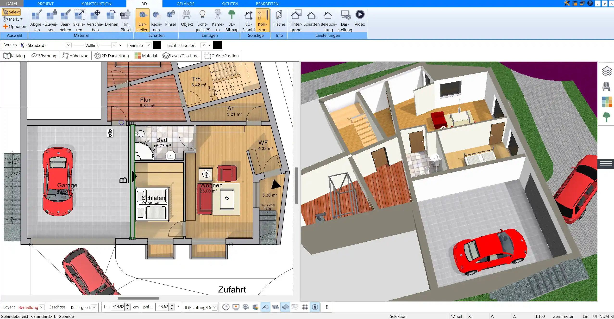 Erstellen Sie den Grundriss Ihres Hauses in der 2D-Ansicht des Plan7Architekts.