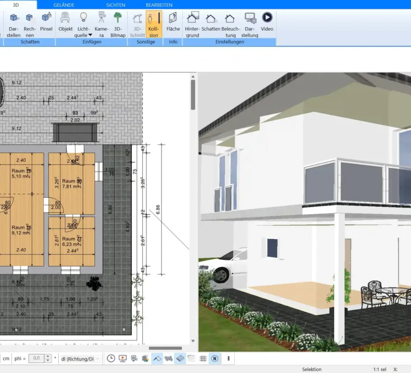 Erstellen Sie den Grundriss Ihres Hauses in der 2D-Ansicht des Plan7Architekts.