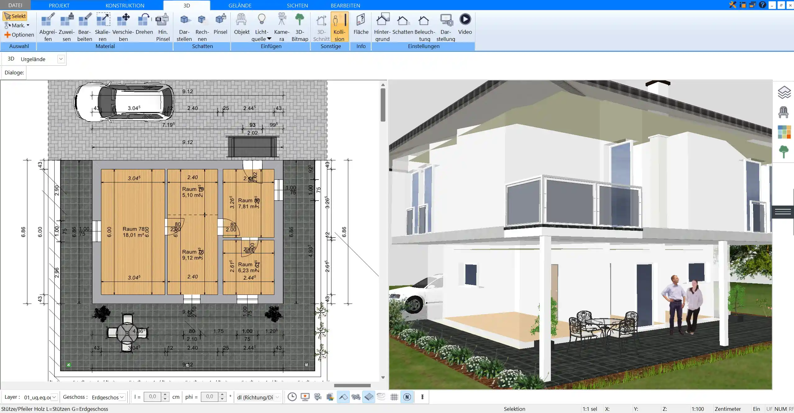 Erstellen Sie den Grundriss Ihres Hauses in der 2D-Ansicht des Plan7Architekts.